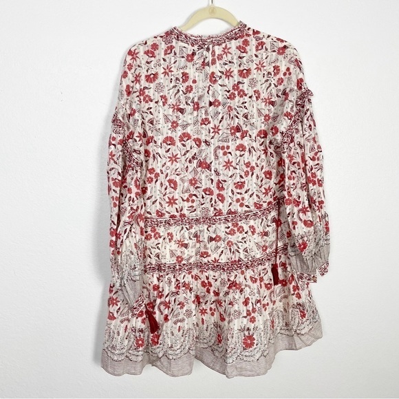 Ulla Johnson Marigold Floral Long Sleeve Tassel Mini Dress Cotton White Red - Picture 6 of 9